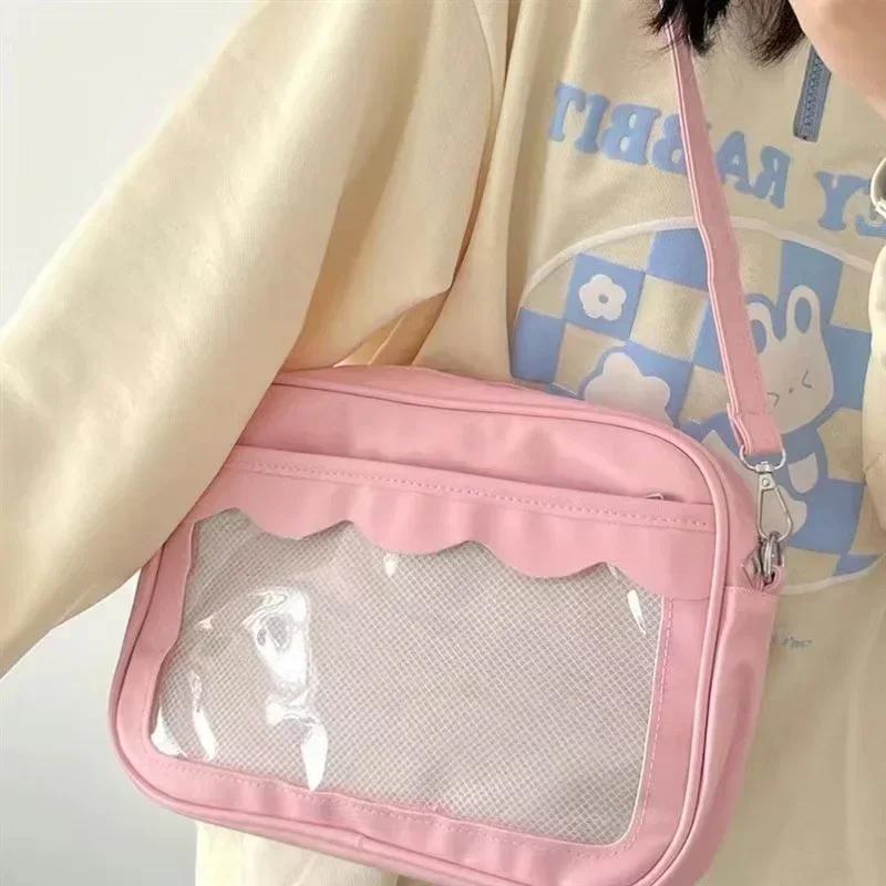 Harajuku Bag for Women PU Transparent Pocket High School Girls Uniform Crossbody Shoulder Bag Handbags