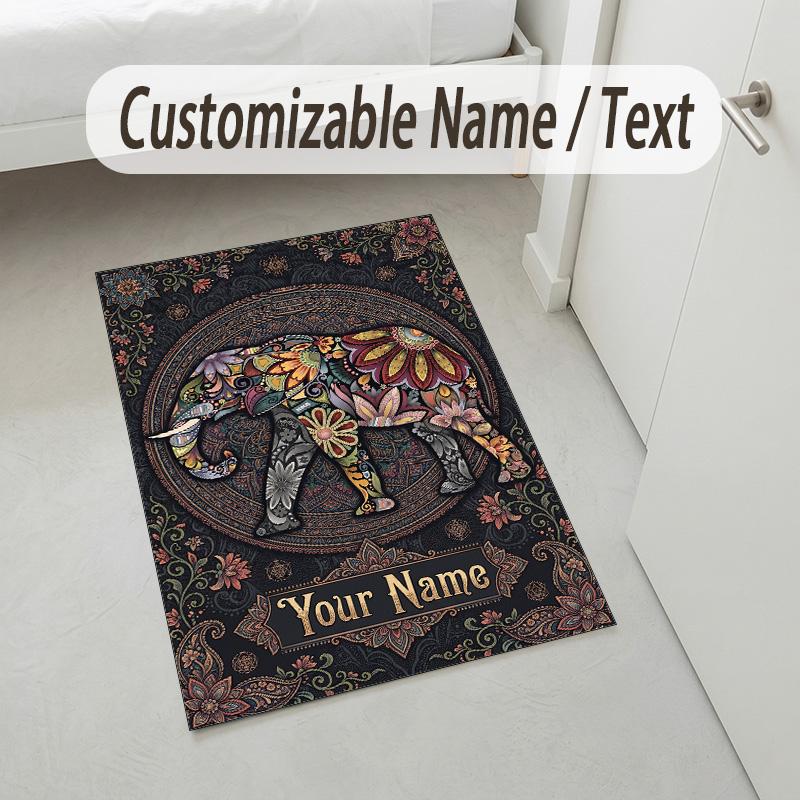 Elegant Deer Nature Theme Soft Crystal Velvet Rug Custom Name & Text Print Non Slip Floor Rug for Bedroom Living Room