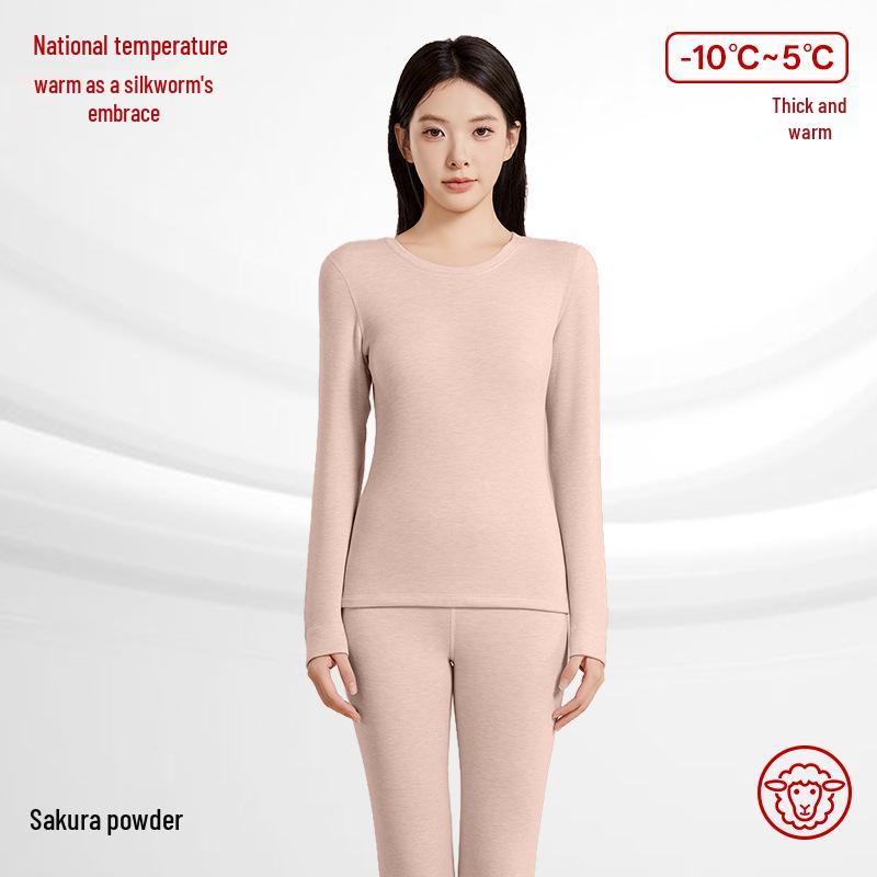 Женский термокомплект из кашемировой смеси с теплогенерирующим эффектом, с круглым вырезом: Антистатичное, Приятное к коже, Осенне-зимнее нижнее белье