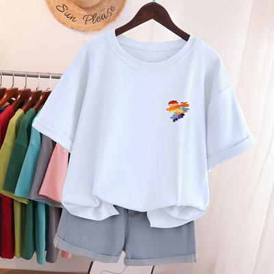 Женская летняя новая с короткими рукавами L-5XL большая женская одежда красочный любовный принт модный женский топ