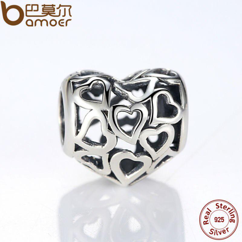 Подвески-сердечки BAMOER из стерлингового серебра 925 пробы подходят для браслетов и ожерелья для женщин