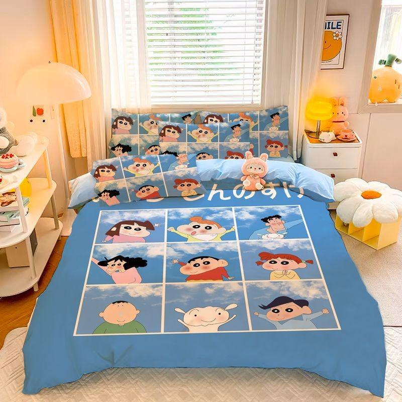 Мультяшный пододеяльник Crayon Shin-chan с наволочкой, милый комплект постельного белья для мальчика и девочки, домашняя спальня 2/3 шт.