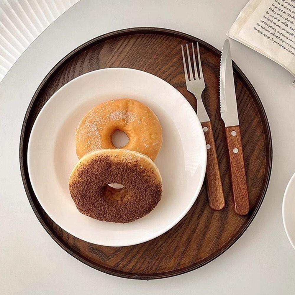 Round Serving Tray 21/24/27/30/33cm Decorative Tray Vintage Wood Platte  Breakfast Dinner