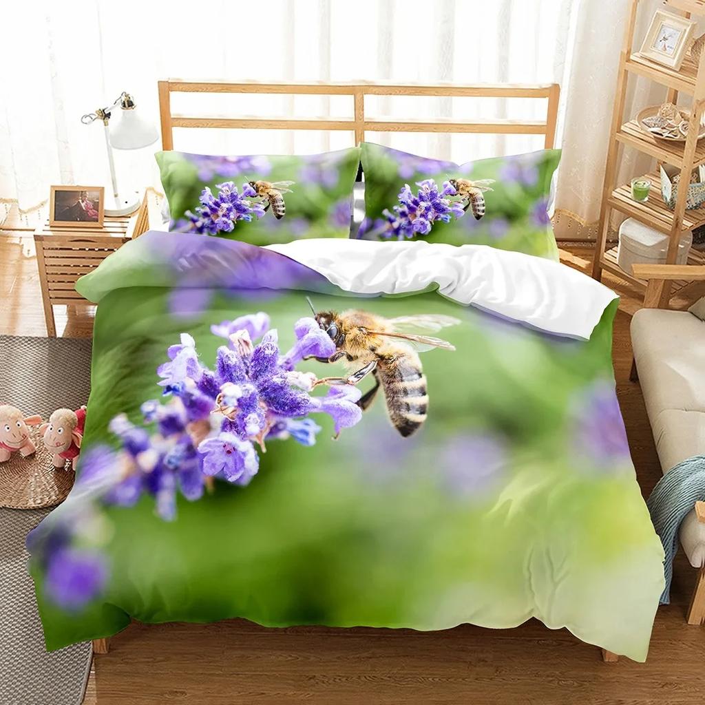 Yellow Bee Duvet Cover Set Cartoon Wild Animals Pattern Quilt Cover With Pillowcase Lightweight Soft Gift King Queen Full Size