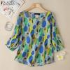 ZANZEA Women Round Neck 3/4 Sleeve Casual Print Blouse