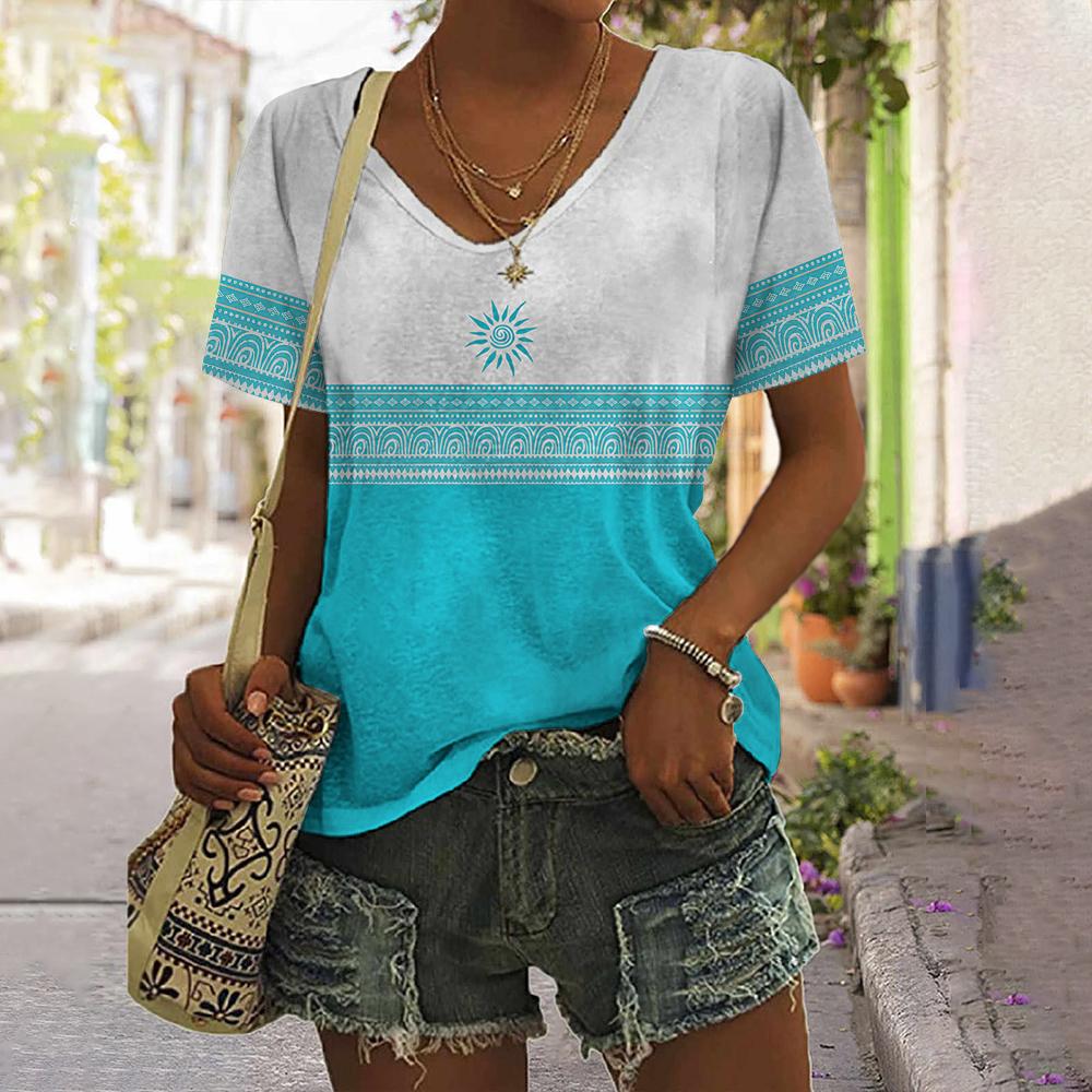 2025 Vintage Shirt for Women Totem Printed Ethnic Style Women's Clothing Summer Casual Short Sleeved Tops Tees Oversized T-Shirt