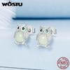 WOSTU 925 Sterling Luminous Owl Stud Earrings For Women Glow in the Dark Animal Ear Studs Pendientes Jewelry Gift
