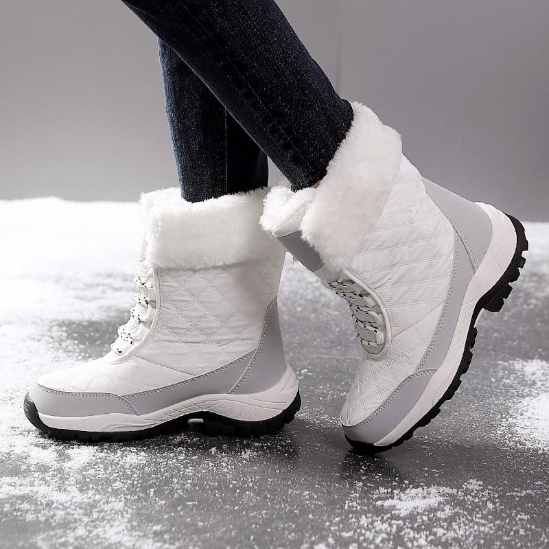 Теплые хлопковые ботинки Женские ботинки с высоким голенищем Нескользящие зимние плюшевые ботинки для улицы для ходьбы Походные кроссовки