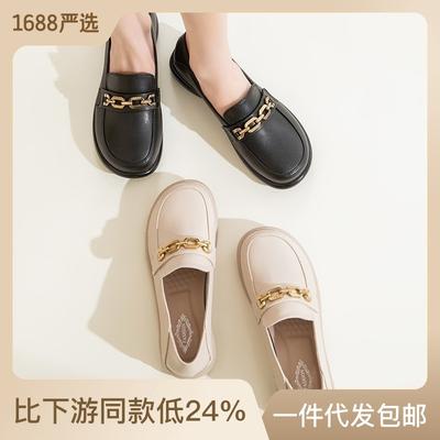 Возврату и обмену не подлежит [Распродажа] Кожаные одинарные туфли Женские одинарные туфли на плоской подошве Лоферы Женские кожаные туфли в британском стиле Одна педаль