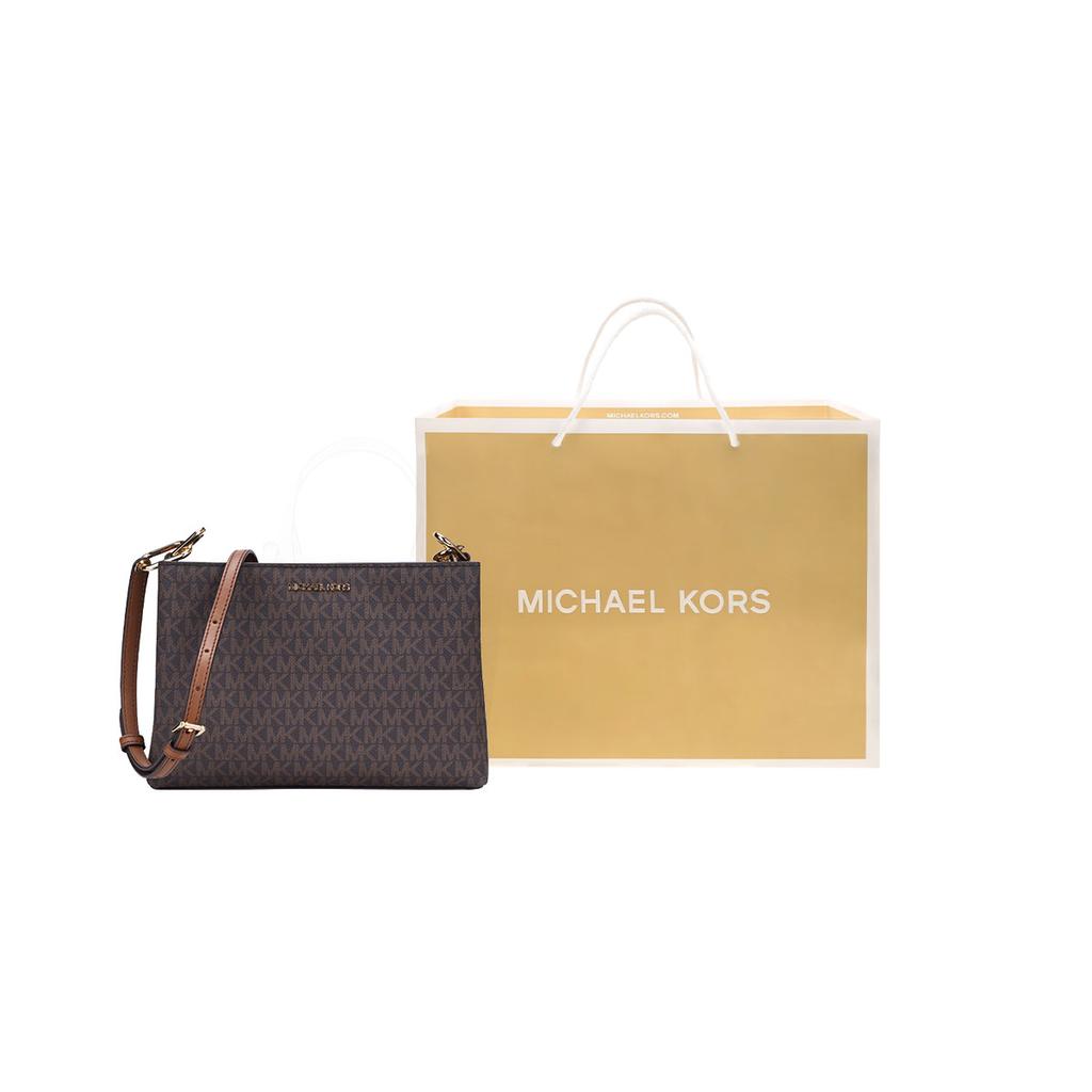 Michael Kors Mk Trisha Series Classic Monogram Print Canvas Crossbody Bag Medium Women bags Dark-Brown 35H1G9TC8B-BROWN