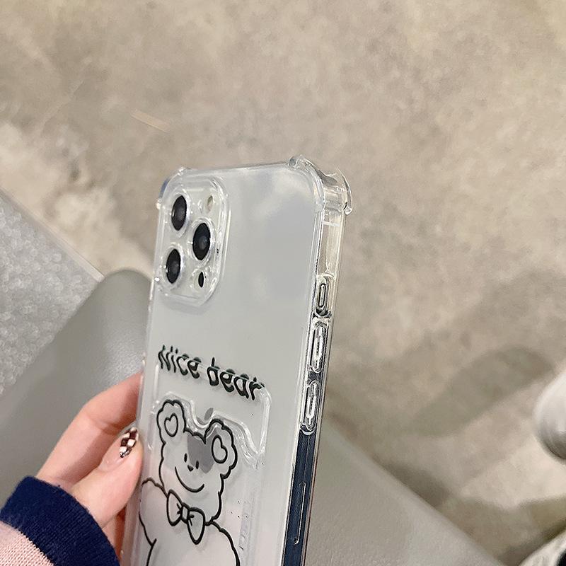 Прозрачный чехол Zhitai для iPhone с держателем для карт и рисунком мультяшного медведя — совместим с iPhone XS/XR и iPhone 14, 15, 16 серий