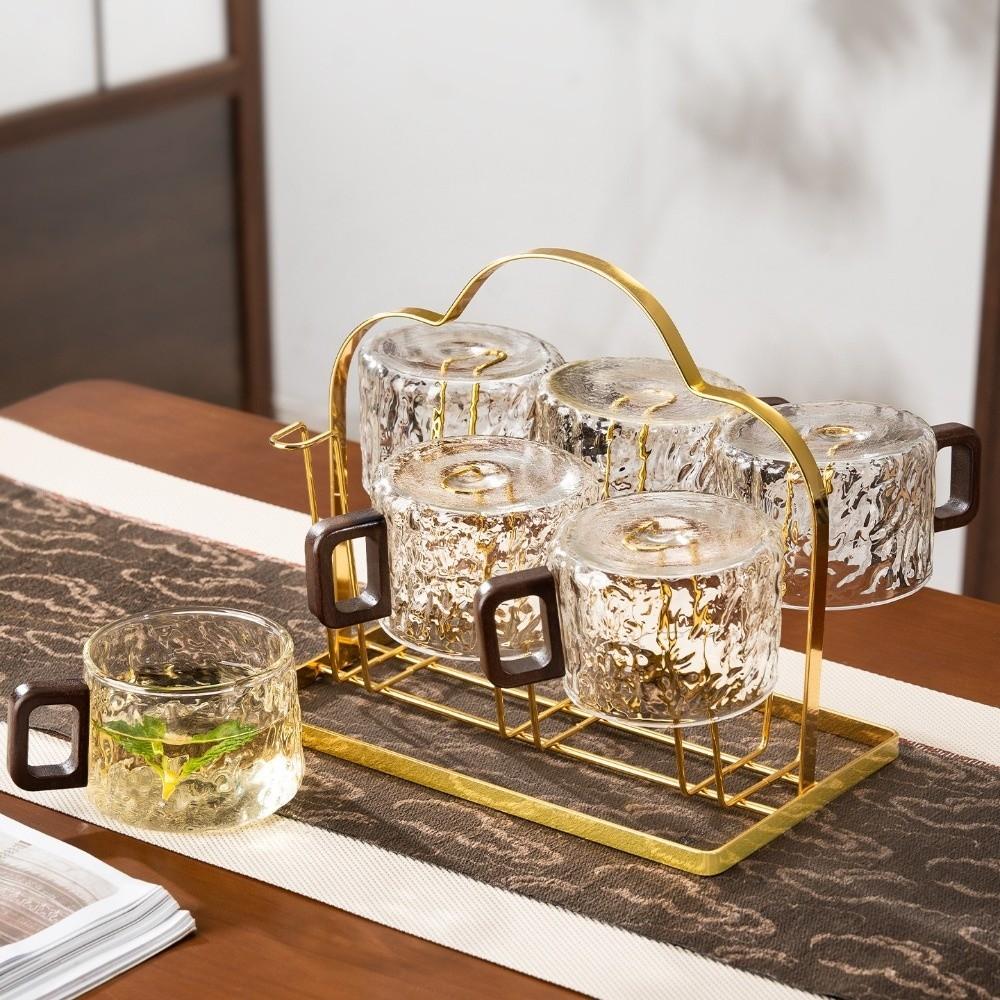 Wooden Handle Glass Tea Cups High Temperature Resistant Water Cups Stylish Milk Juice Cups  Office