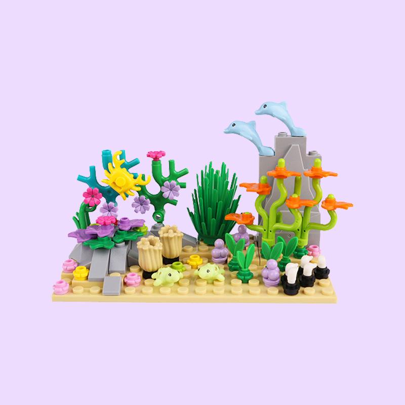 MOC Toys Мир Морских Животных Наборы Строительных Блоков Дельфин Акула Рыба-Дьявол Ракушка Водоросли Лобстер Краб Коралл Ракушка Подарки