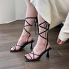 Strappy Roman Stiletto Sandals Spring Summer New Square Toe Open Toe Slim Strap Cross Strap Anti-Slip Wear-Resistant High Heels