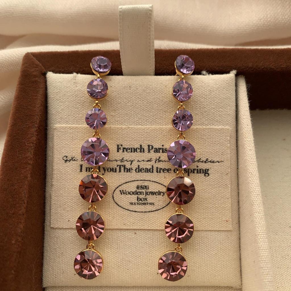 Gradual Change Crystal Fringed Earrings Earrings Hand Fresh And Sweet Stud Earrings Women'S Light Luxury Exquisite Shining Elegant Earrings
