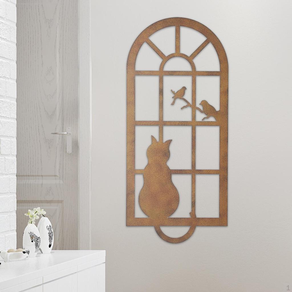 Cat Window Silhouette Metal Wall Decor Hanging Distressed Decoration Animal Statue for