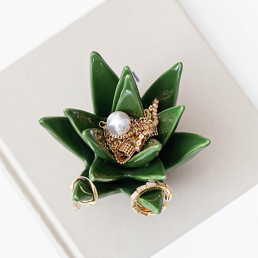 [Керамическая подставка для колец в виде кактуса] Зеленая керамическая подставка для колец в виде кактуса | Органайзер для ювелирных изделий для колец, серег и аксессуаров, идеально подходит для домашнего офиса, для декора стола