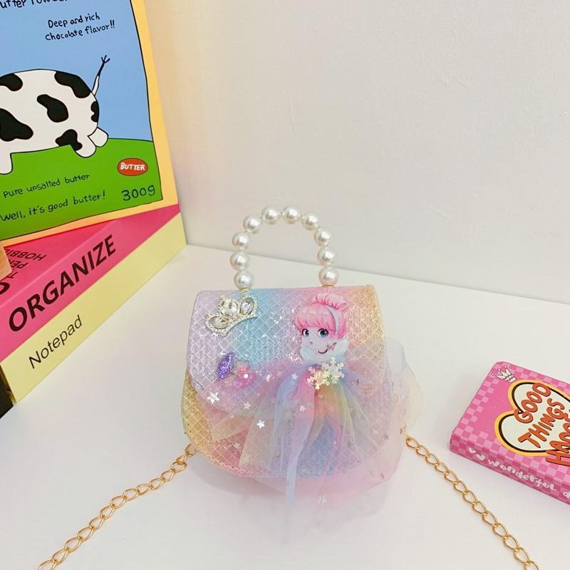Stylish Princess Shoulder Bag With Pearl Flower Design For Girls And Boys Perfect For Daily Use