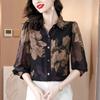 Beautiful Age-reducing Floral Long-sleeved Shirt Middle-aged Mother's Autumn New Style Polo Collar Shirt