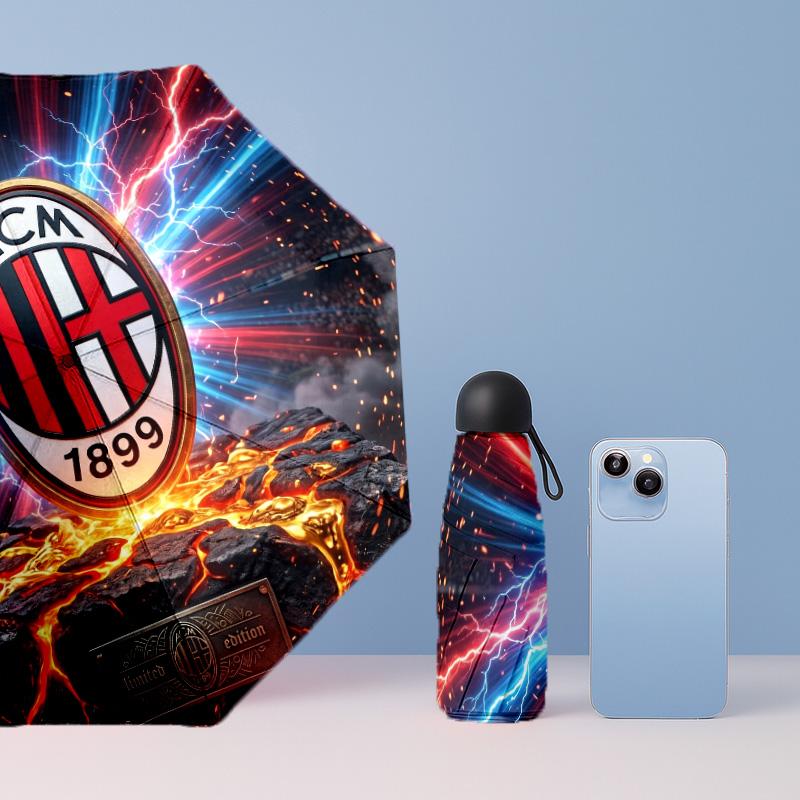 AC Milan Рисунок Печатный Мини 5 Сложений 8 Спиц Компактный Зонт Ветрозащитный Водонепроницаемый Легкий Портативный Складной