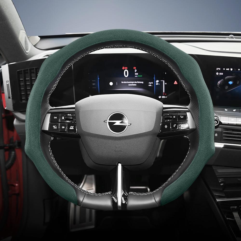 Подходит для Opel Премиальная замшевая накладка на руль с защелками, нескользящая и прочная, доступны для круглого и D-образного руля