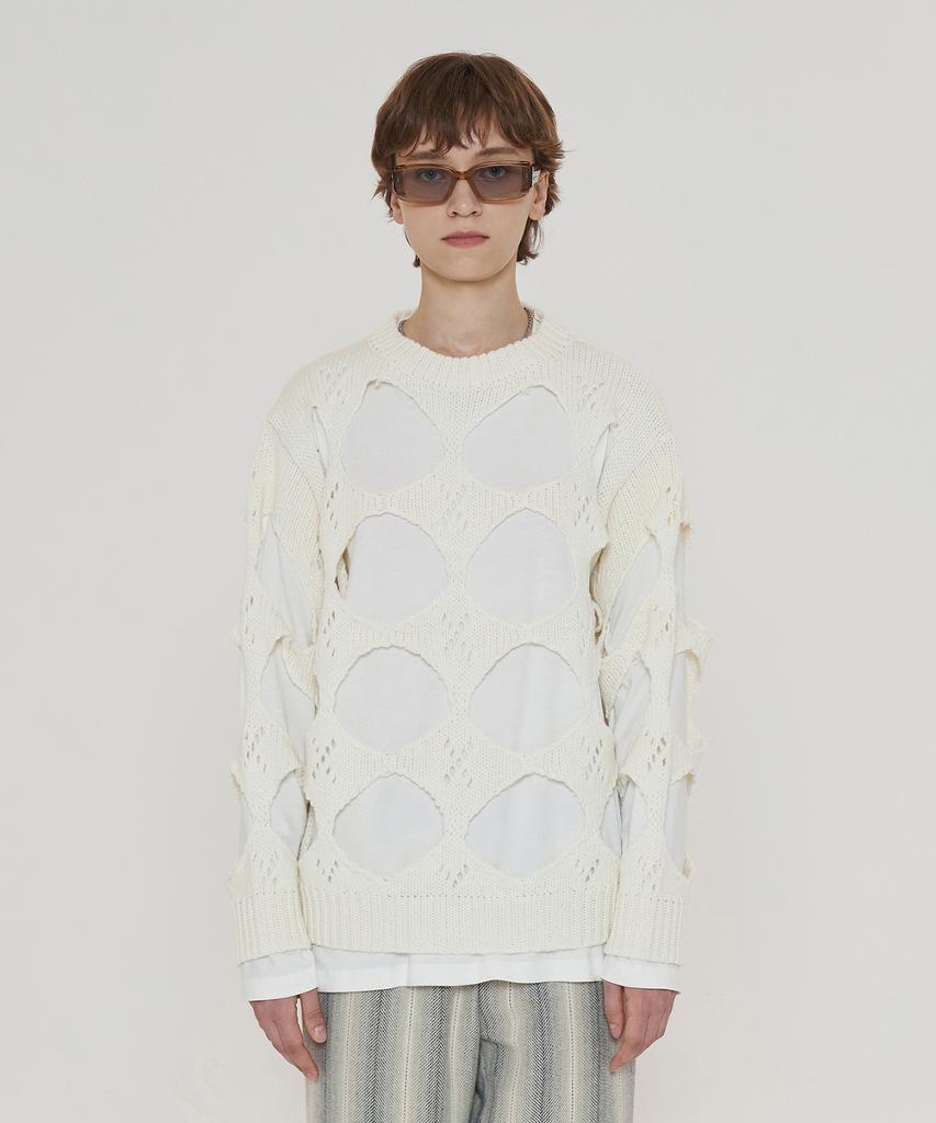 UNALLOYED Hole Argyle Round Knit / Ivory