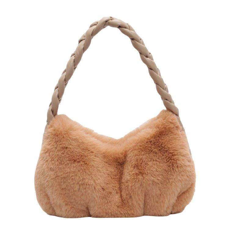 Осенне-зимняя новая плетеная плюшевая сумка подмышкой, симпатичная, простая, нишевая, дизайн, высокая вместимость, универсальная, женская