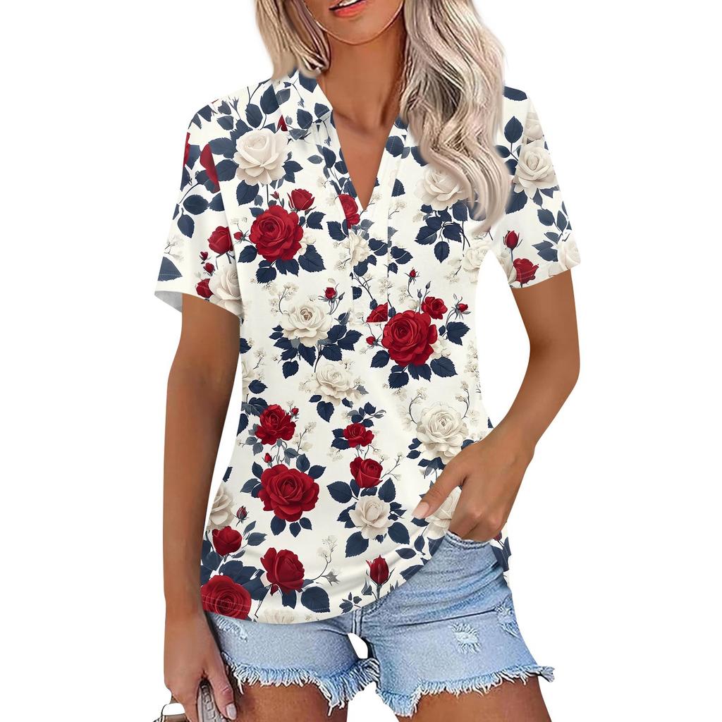 Женская мода повседневная рубашка с коротким рукавом и лацканами, женские топы с V-образным вырезом
