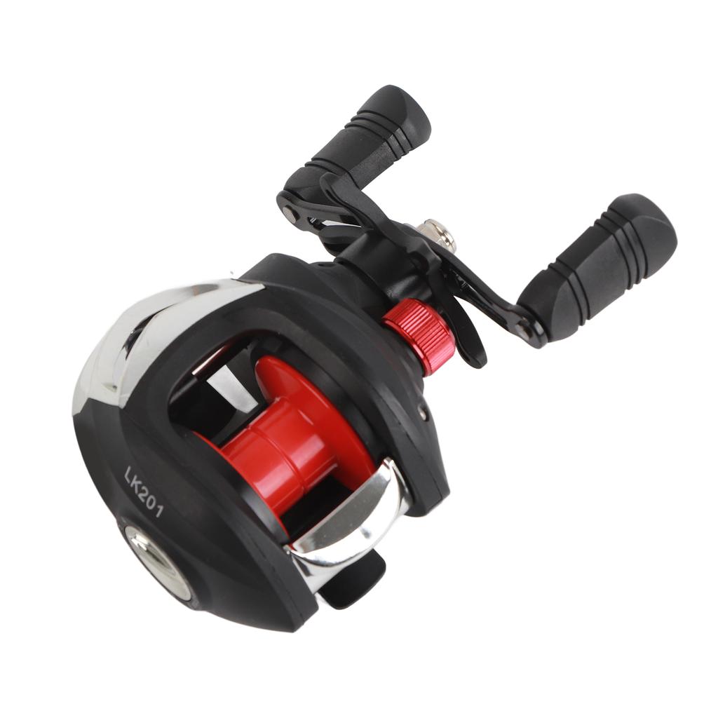 8КГ Мультипликаторная катушка Двойные герметичные подшипники Рыболовная катушка с магнитной тормозной системой Черно-красная LK201 Пластиковая шпуля с юбкой
