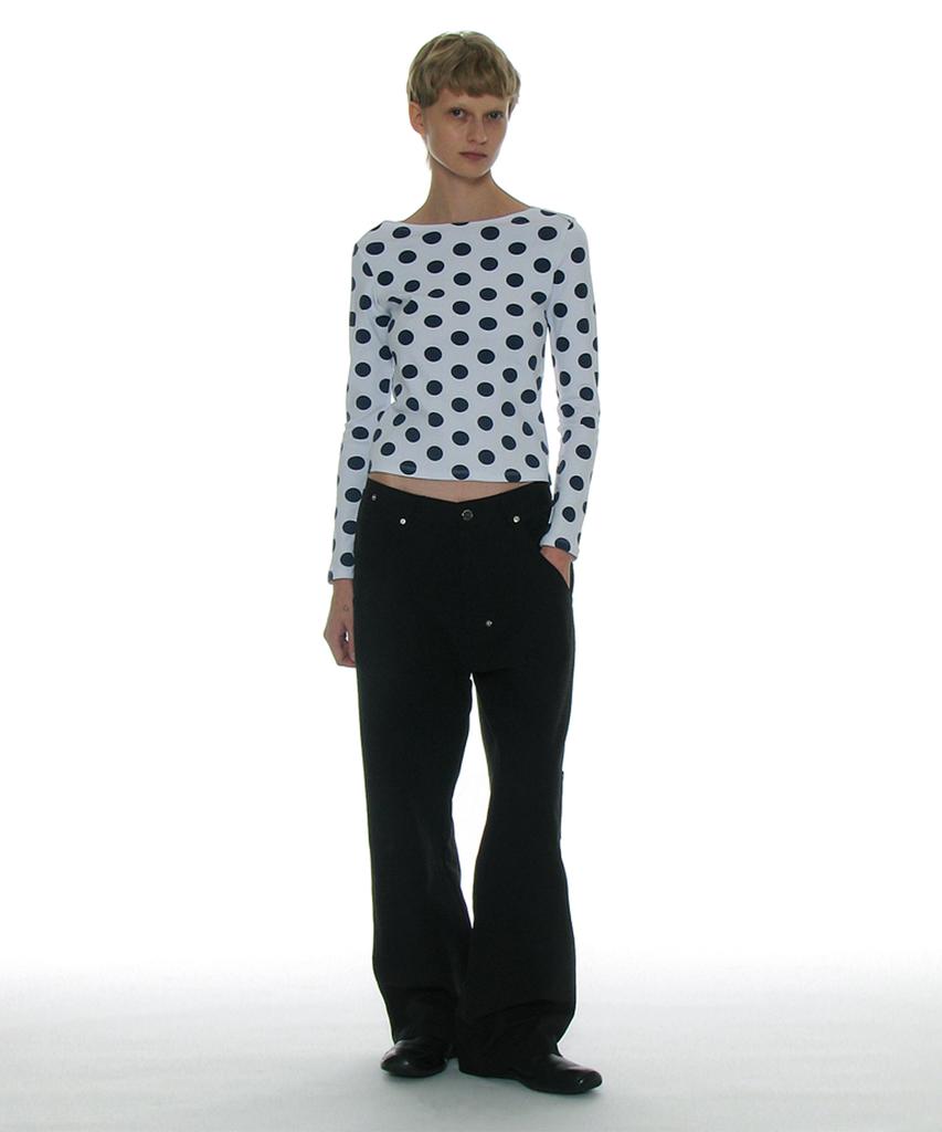 PARTIMENTO WOMEN Pocket Pointed Wide Leg Pants_Black