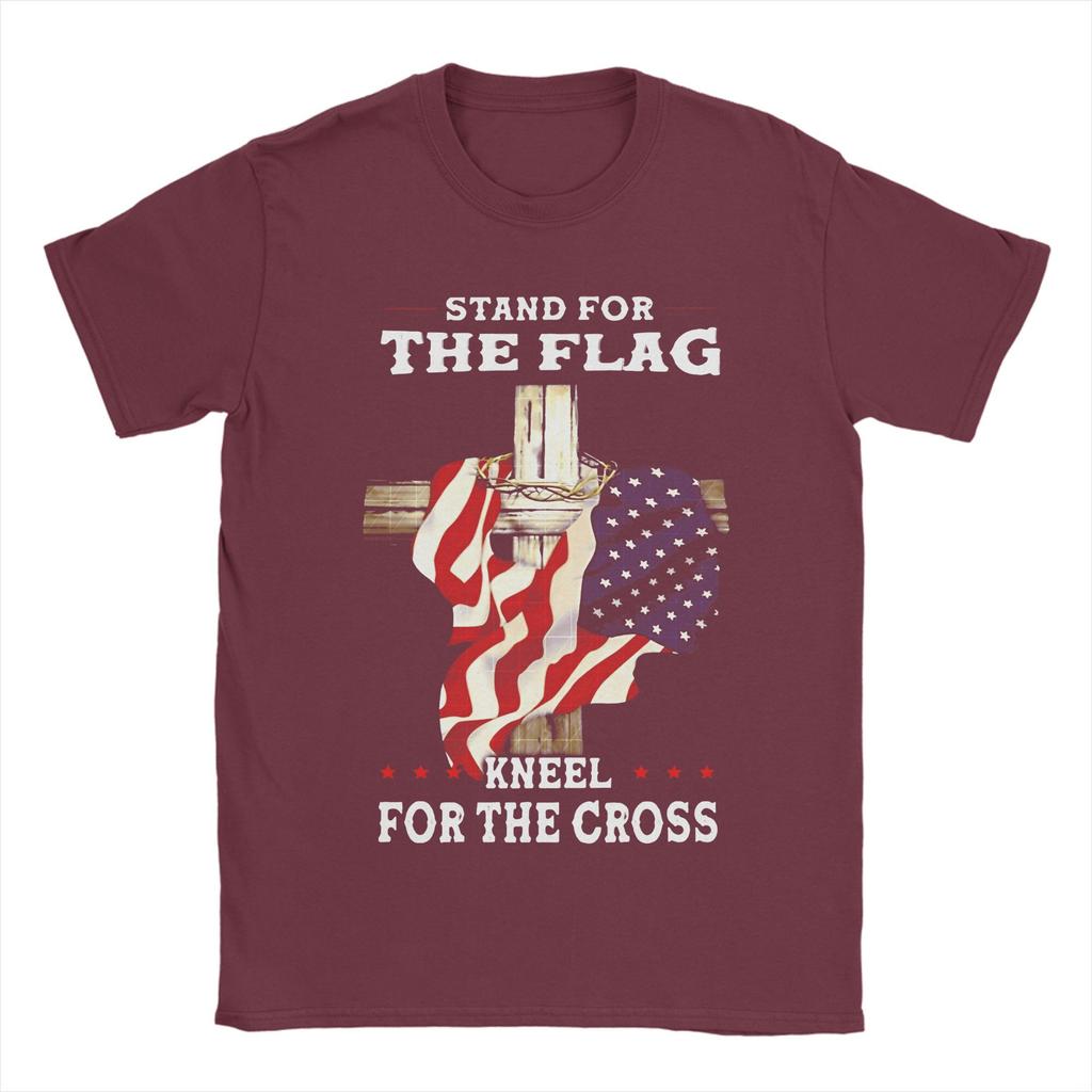 Stand For The Flag I Kneel For The Cross Cotton T Shirt Man Summer Aesthetic T Shirts O-Neck Fashion Tees Plus Size Tops