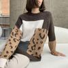 Europe and United Leopard Patchwork Sweater for Women Soft Thickened Round Neck Long-sleeved Knitted Top Lady's Casual Fashion Pullover Knit Sweater