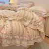 2/3Pc Korean Princess Style Floral Ruffles Bedding Set Single Queen Size Soft Skin-friendly Washed Cotton Duvet Cover Pillowcase