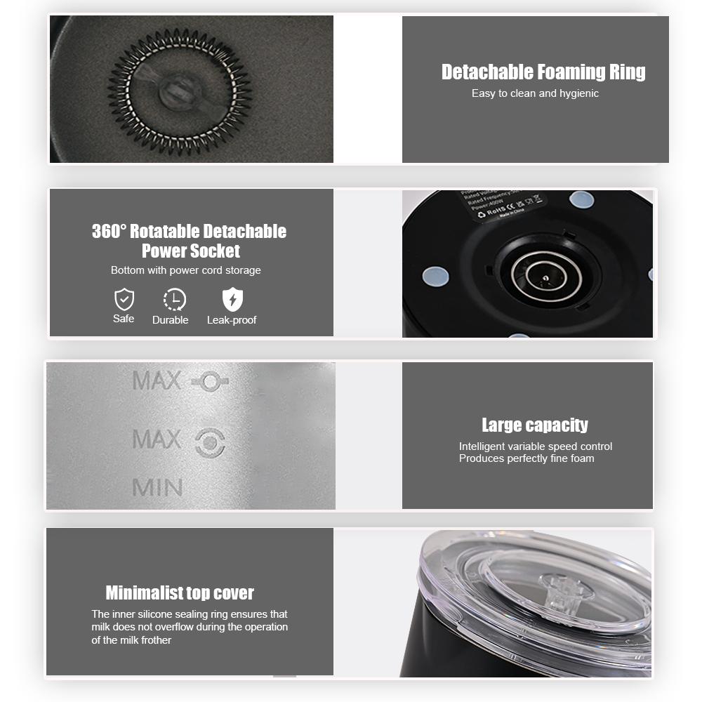 Вспениватель молока 4 в 1 Пеногенератор для горячей и холодной воды, 400 Вт, нержавеющая сталь, антипригарное покрытие, 11,84 унций/350 мл