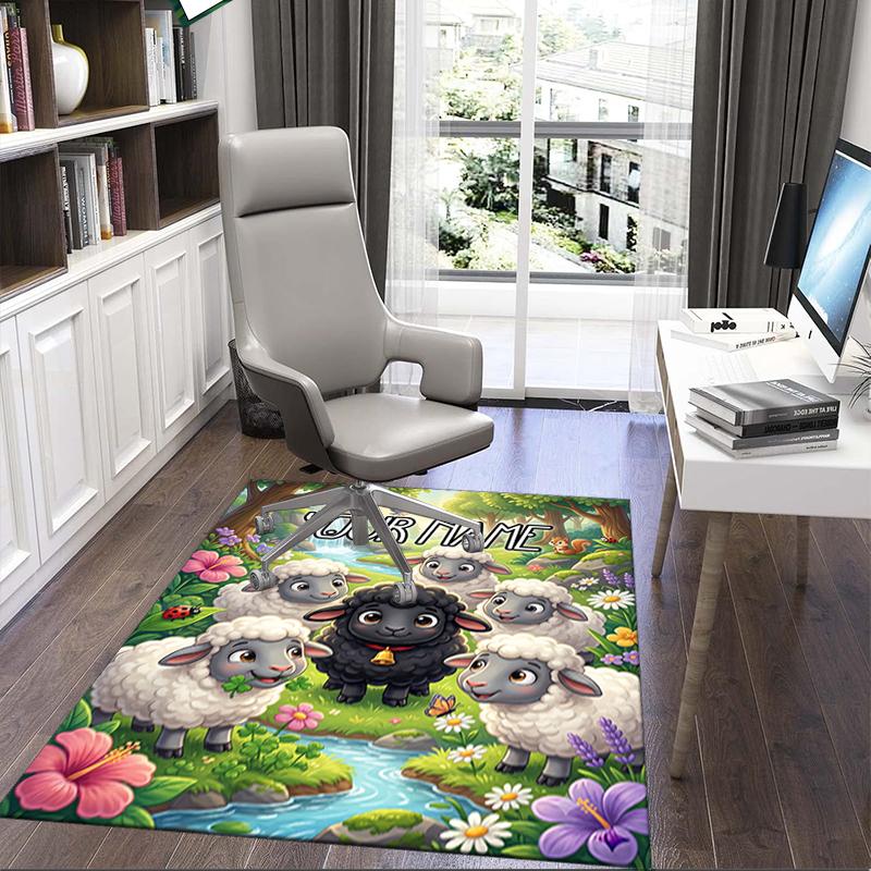 1PC Custom Name Sheep Family Garden Theme Floor Mat Ideal for Living Room, Game Rooms, Office, Bedroom, Office Floor Mat , Floor Mats for Home