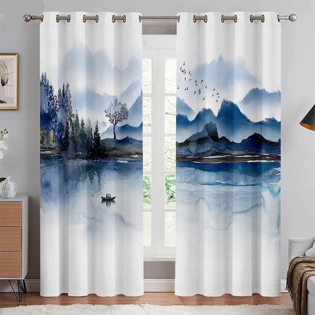 2 шт. Китайские занавески с изображением цветущей сливы, напечатанные на холсте, для спальни, гостиной, с люверсами сверху, можно заказать по индивидуальному размеру