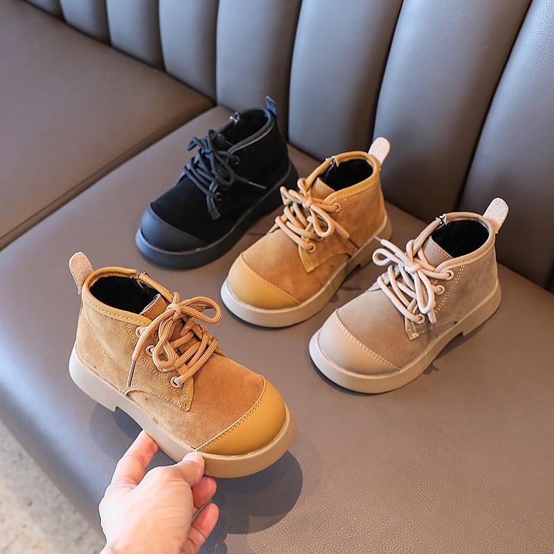 Повседневная обувь для девочек Нескользящая Простая детская мода Ботинки из кожи для мальчиков Весна и осень Детская хлопковая обувь Нескользящая