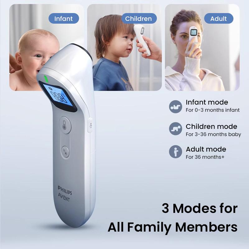 Philips Инфракрасный лобный термометр Двойные звуковые и световые напоминания об аномальной температуре тела Функция памяти Бесшумный режим Большой светодиодный HD-экран