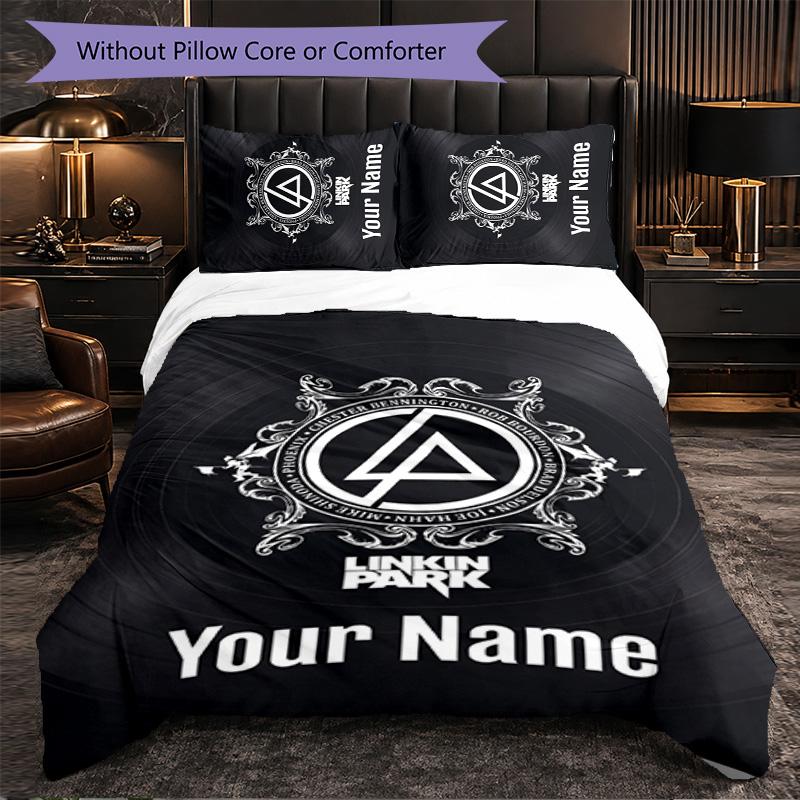 Linkin Park Customized Name Text Bedding Set, 1 Duvet Cover & 2 Pillowcases Personalized Bedroom Gift