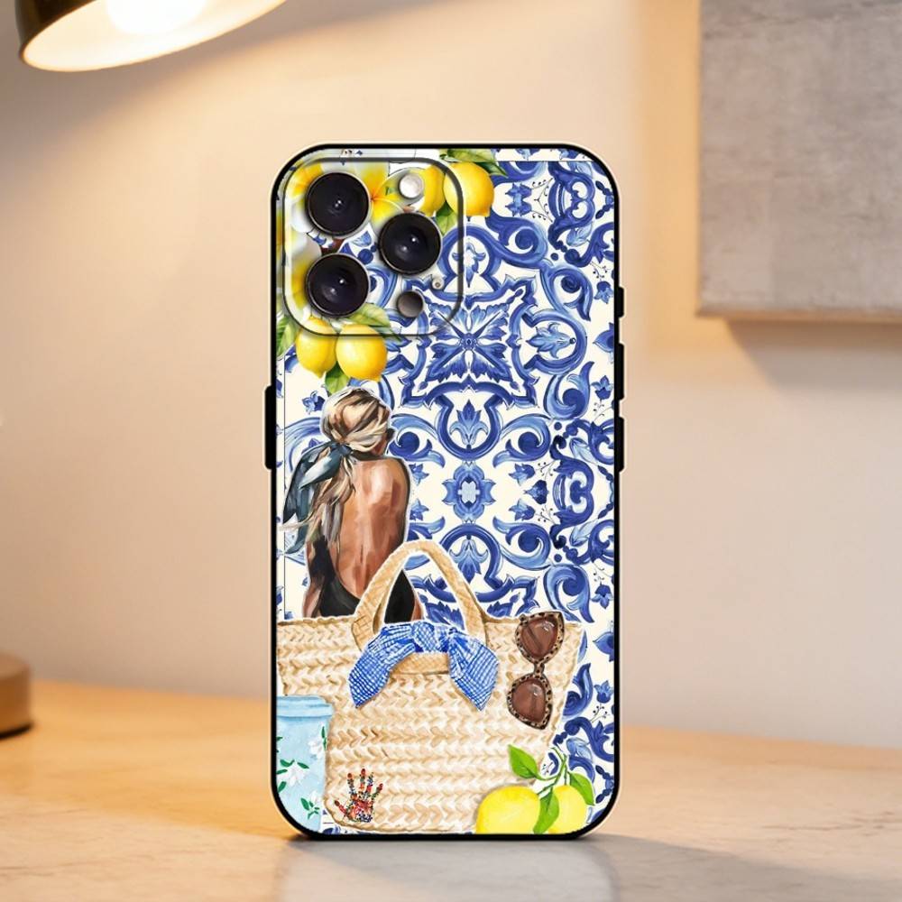 Европейский A-Амальфийское побережье L-Лимоны Чехол для телефона для iPhone 17,16,15,14,13,12,11 Plus,Pro Max,XS,Мягкий силикон Черный чехол