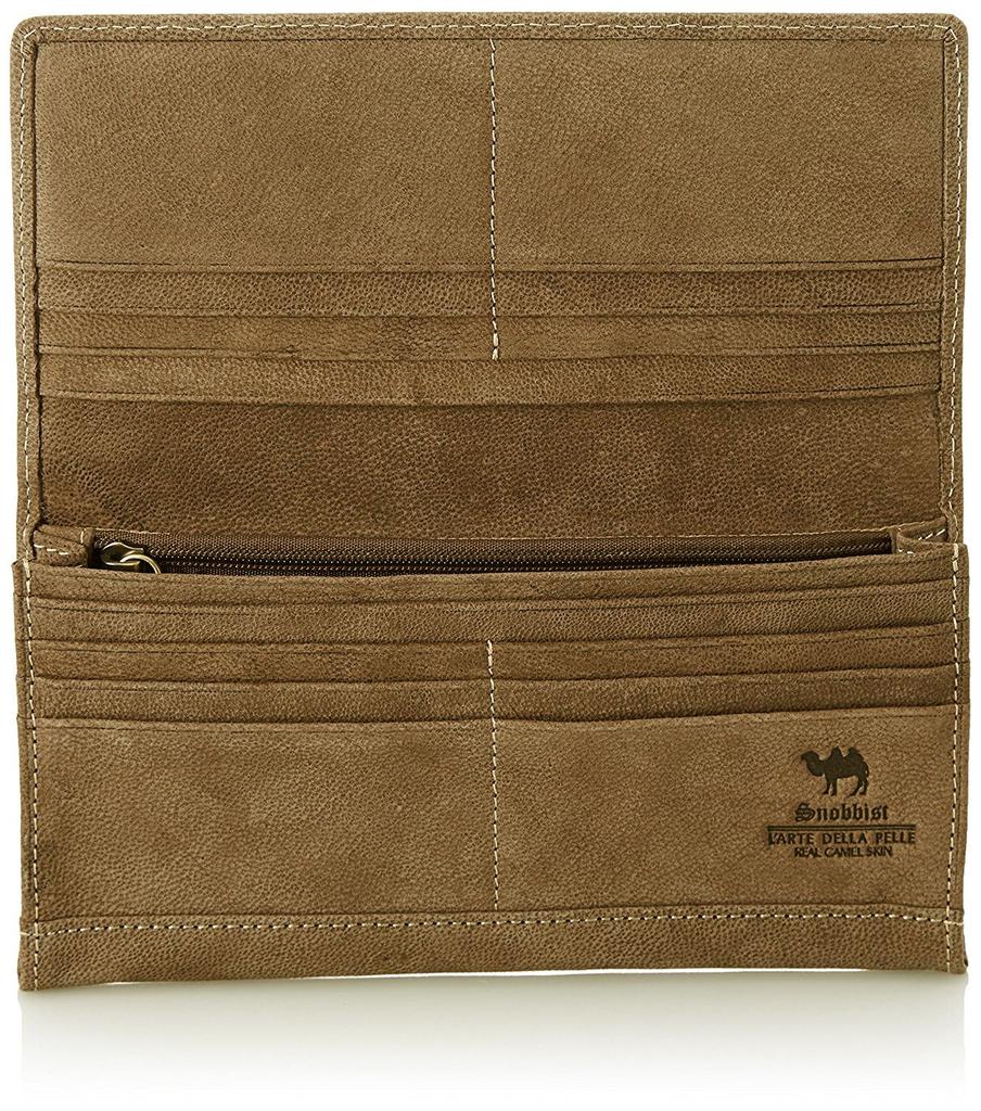 Snovist Camel Leather Long Wallet for Men (Brown)