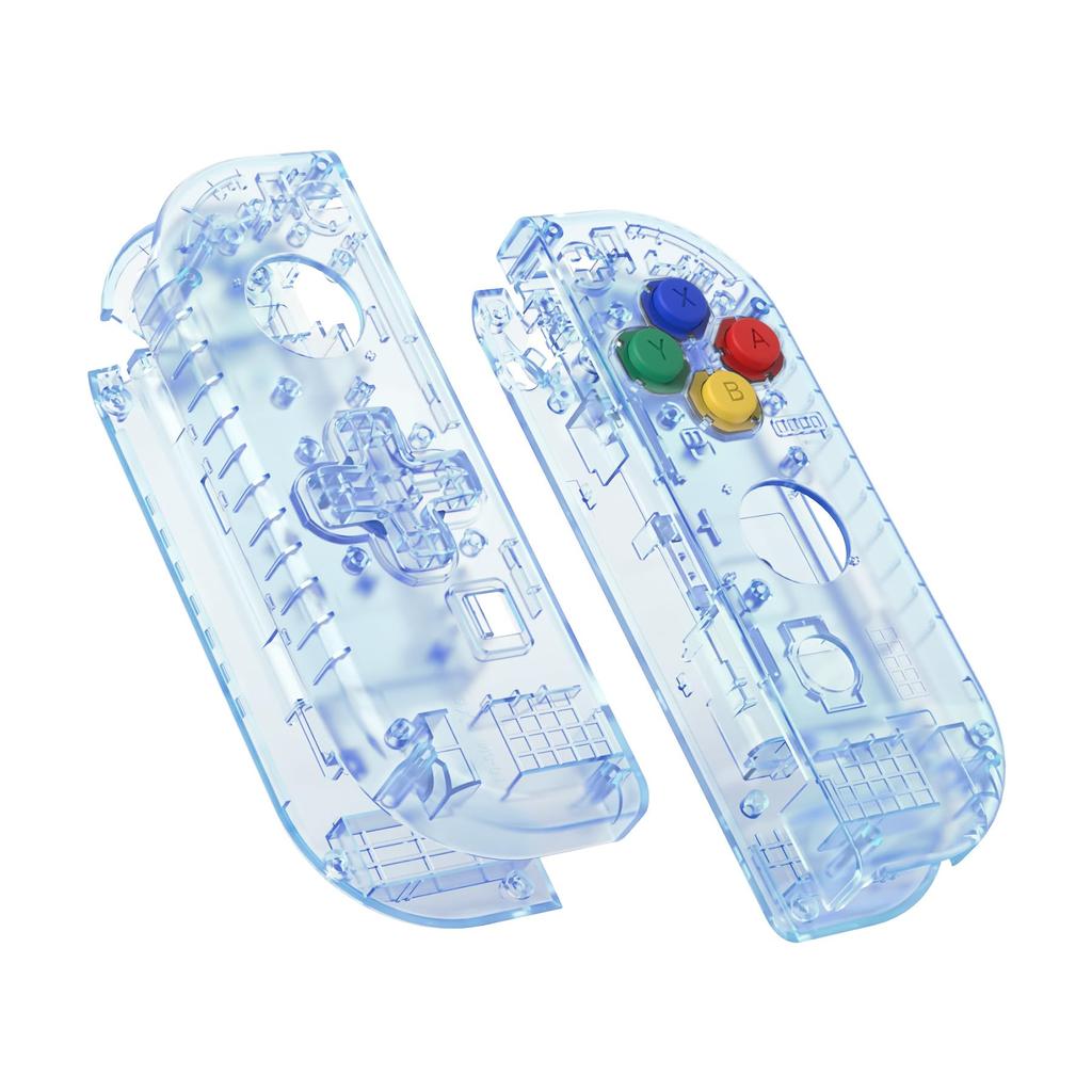 eXtremeRate Handheld Controller Shell Case Key for Switch Clear Housing for Switch OLED with Full Set Buttons (direction Version) Joy-Con, [Glacier