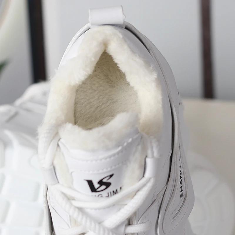 Fashion 12CM Synthetic Autumn Winter Spring Plush Warm Down Women Sneakers Wedge Ankle Booties Shoes Leather Platform Boots Winter