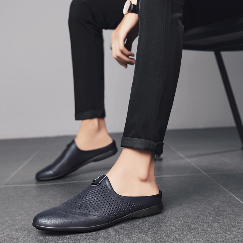 Модная летняя мужская обувь Повседневные полутапочки для мужчин Мокасины слипоны из кожи Полутапочки дышащие слипоны Ленивые балетки Новые мужские мокасины