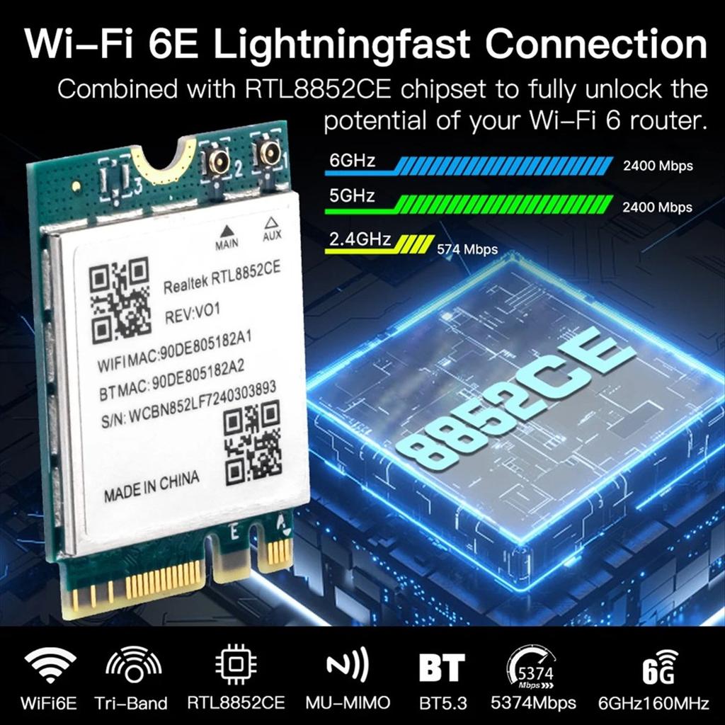 WiFi 6E RTL8852CE M.2 Сетевая карта 5400 Мбит/с 802.11AX BT 5.3 Беспроводной адаптер Трехдиапазонный 2,4/5/6 ГГц для 10/11