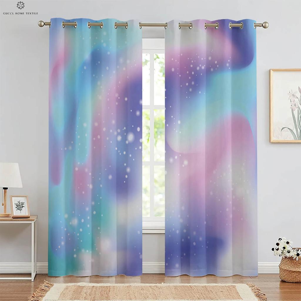 Блестящие цветные шторы с градиентным принтом, 100% полиэстеровое волокно, детская комната, гостиная, кабинет, декоративные, радуга