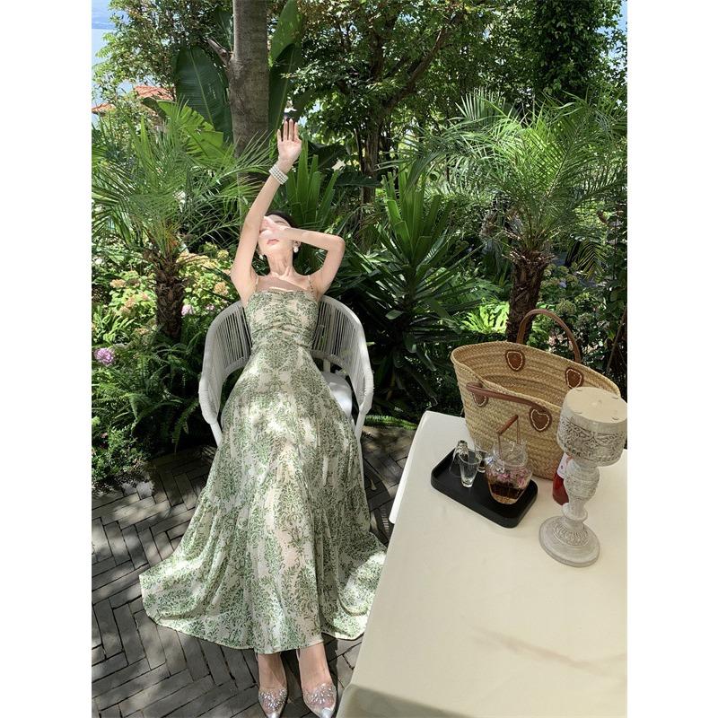 Women's Summer Floral Halter Waisted Temperament Long Dresses