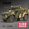 1/32 Scale Alloy Tiger Armored Military Truck Model Diecast Off-road With Sound and Light For Kids Toy