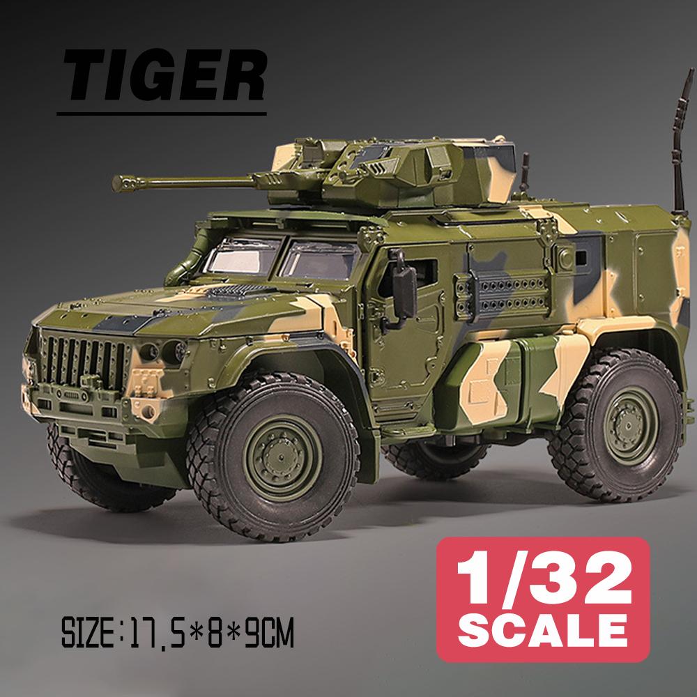 1/32 Scale Alloy Tiger Armored Military Truck Model Diecast Off-road With Sound and Light For Kids Toy