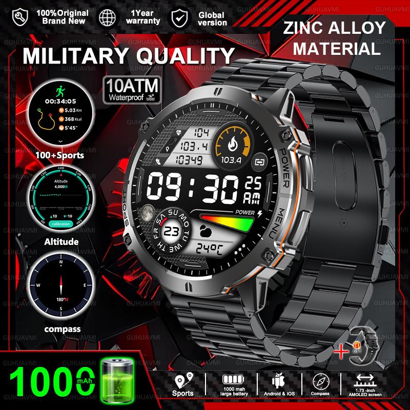 Новые Военные Умные Часы 1000 мАч HD AMOLED Экран GPS-трек 10ATM Водонепроницаемые Компас BT-звонок Спортивные Умные Часы Мужские